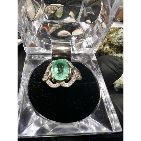 Natural Emerald Promise Ring Starling Silver Handmade Jewelry 7.25 size Custom - Picture 3 of 8